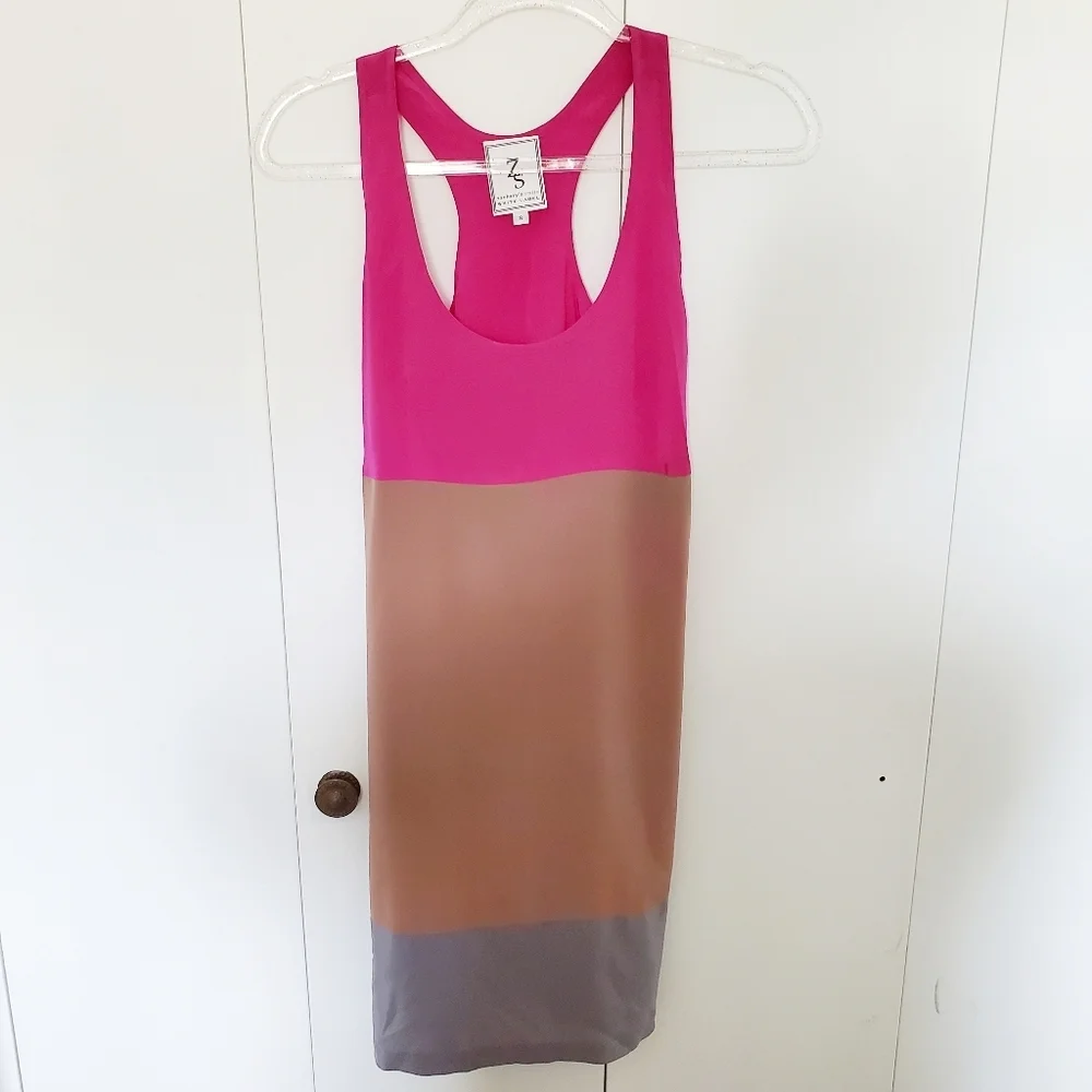 Colorblock slip dress sleeveless‎ racerback pink size small silk